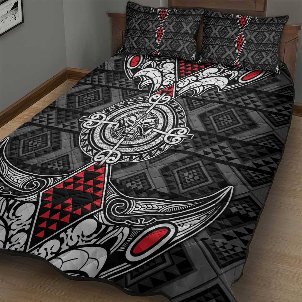 Black Aotearoa Taniko Motif Quilt Bed Set Vintage Maori New Zealand Tribal Art Pattern LT9 - Polynesian Pride