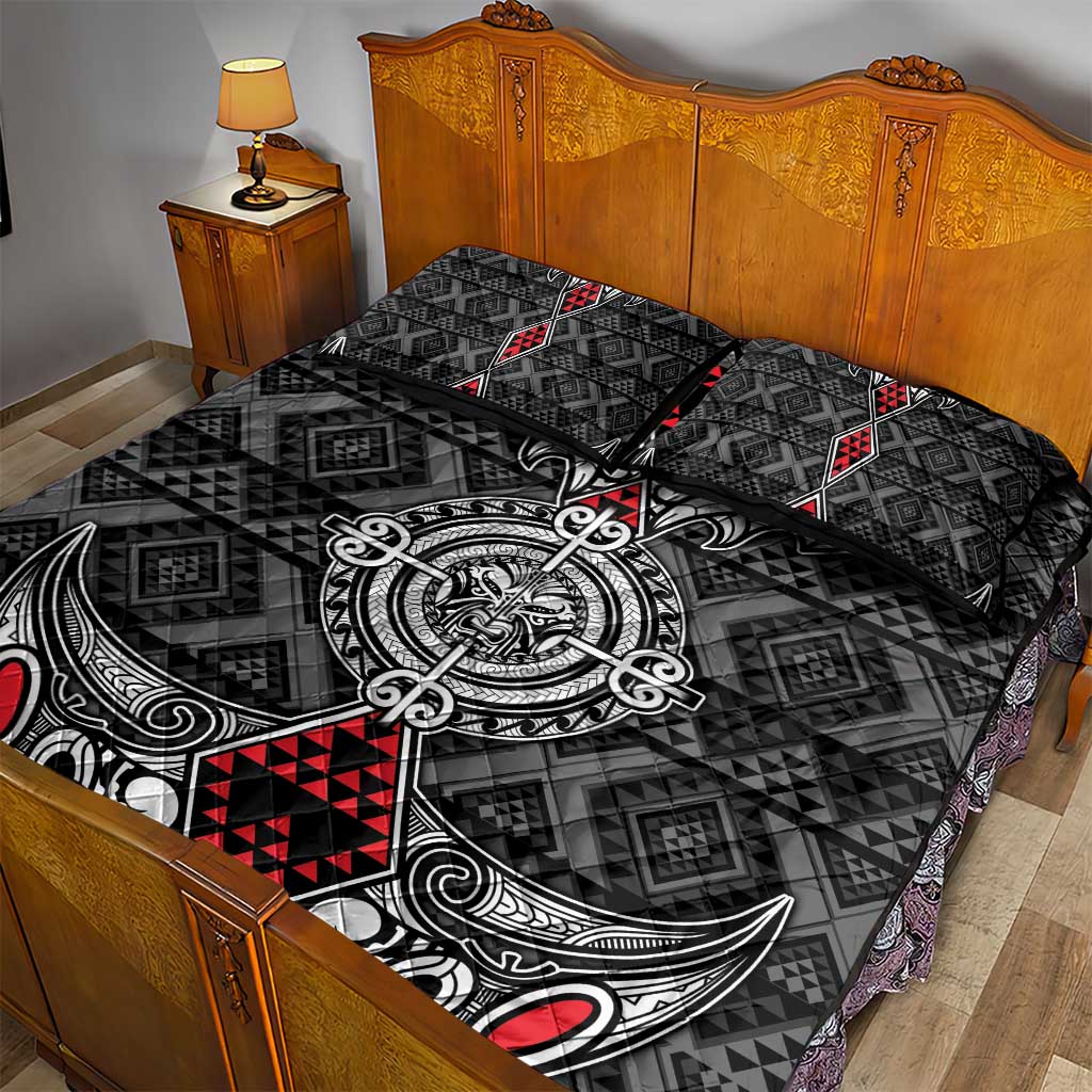 Black Aotearoa Taniko Motif Quilt Bed Set Vintage Maori New Zealand Tribal Art Pattern LT9 - Polynesian Pride