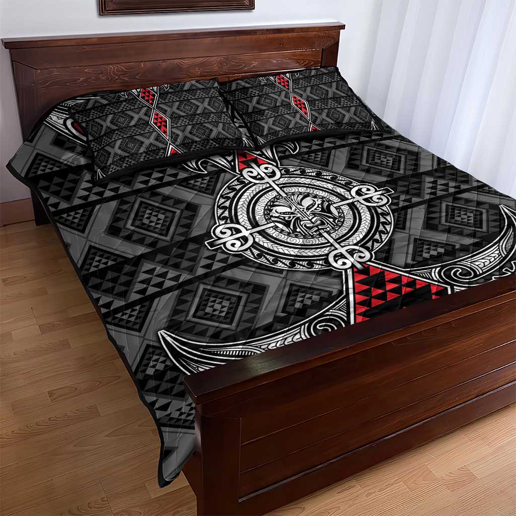 Black Aotearoa Taniko Motif Quilt Bed Set Vintage Maori New Zealand Tribal Art Pattern LT9 - Polynesian Pride