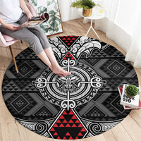 Black Aotearoa Taniko Motif Round Carpet Vintage Maori New Zealand Tribal Art Pattern LT9 - Polynesian Pride