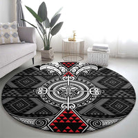 Black Aotearoa Taniko Motif Round Carpet Vintage Maori New Zealand Tribal Art Pattern LT9 - Polynesian Pride