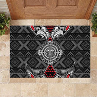 Black Aotearoa Taniko Motif Rubber Doormat Vintage Maori New Zealand Tribal Art Pattern LT9 Black - Polynesian Pride