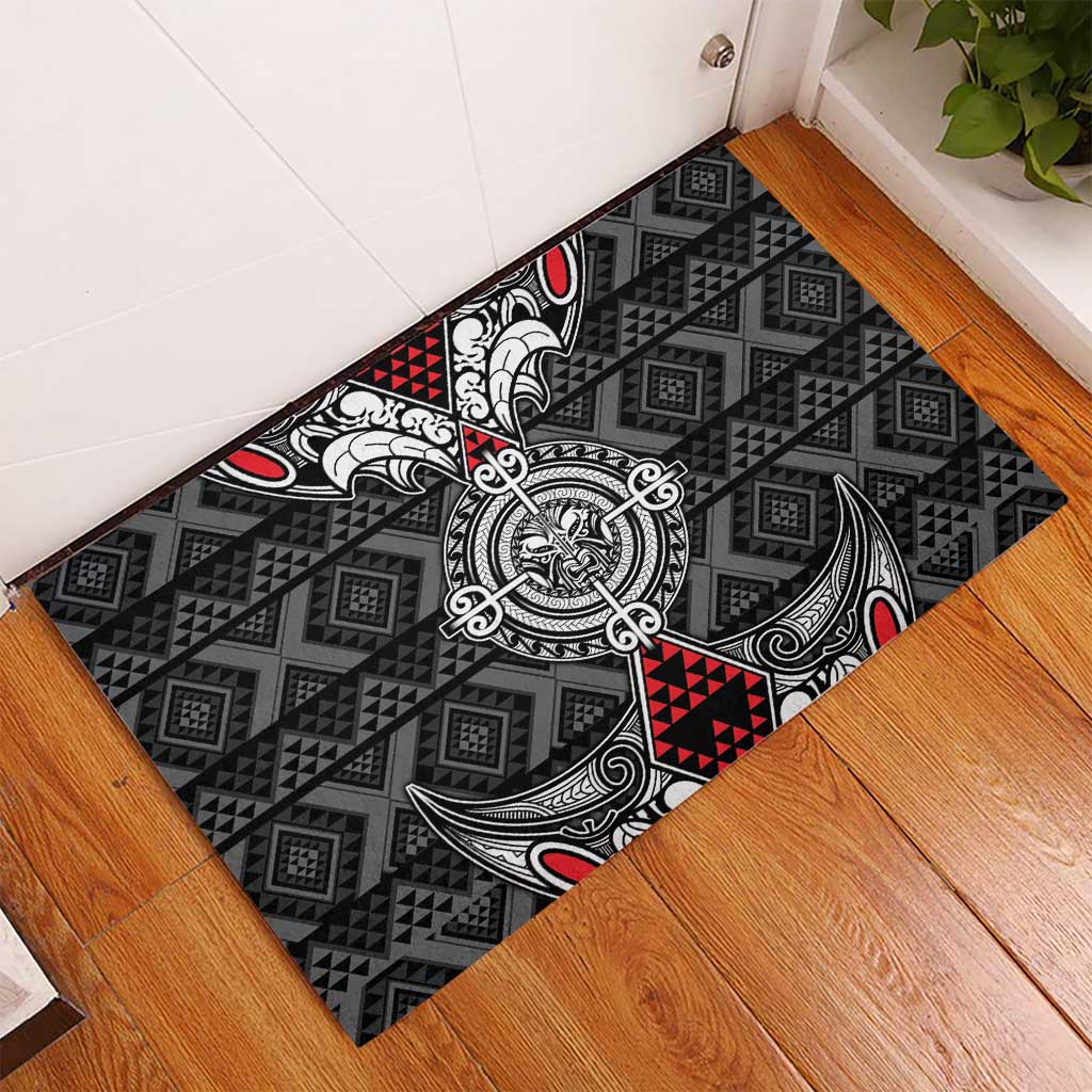 Black Aotearoa Taniko Motif Rubber Doormat Vintage Maori New Zealand Tribal Art Pattern LT9 - Polynesian Pride