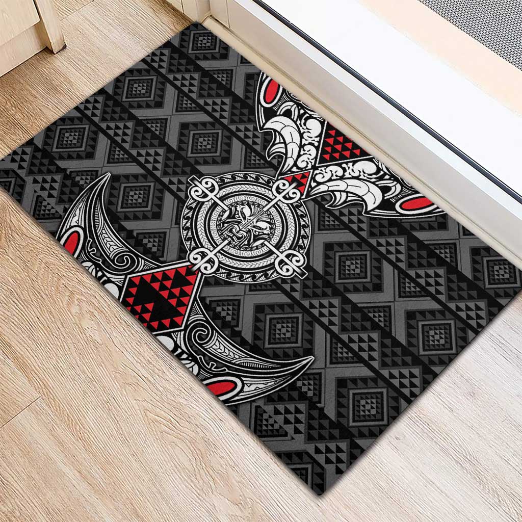 Black Aotearoa Taniko Motif Rubber Doormat Vintage Maori New Zealand Tribal Art Pattern LT9 - Polynesian Pride