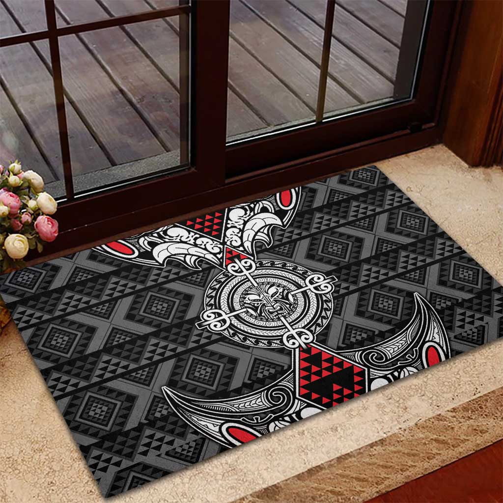 Black Aotearoa Taniko Motif Rubber Doormat Vintage Maori New Zealand Tribal Art Pattern LT9 - Polynesian Pride