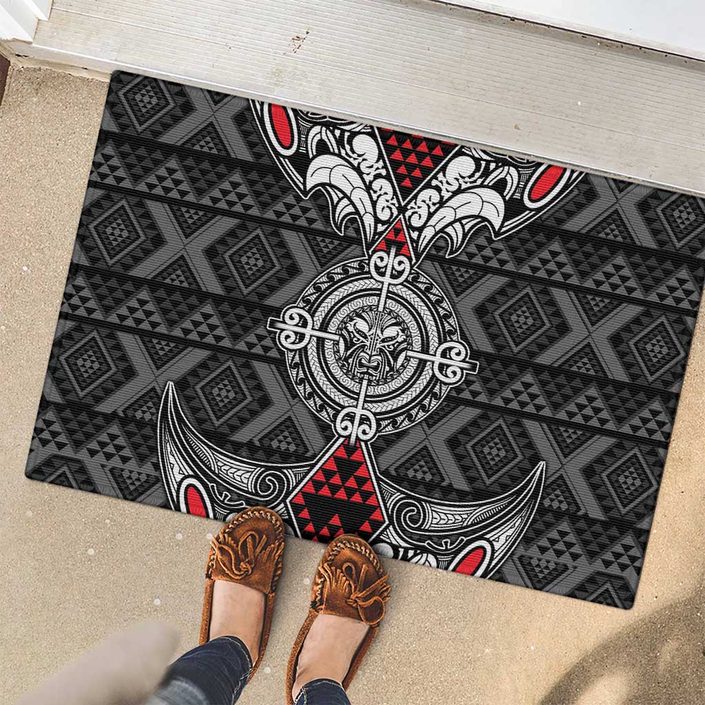 Black Aotearoa Taniko Motif Rubber Doormat Vintage Maori New Zealand Tribal Art Pattern LT9 - Polynesian Pride