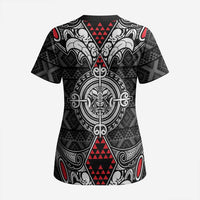 Black Aotearoa Taniko Motif Scrub Top Vintage Maori New Zealand Tribal Art Pattern LT9 - Polynesian Pride