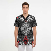 Black Aotearoa Taniko Motif Scrub Top Vintage Maori New Zealand Tribal Art Pattern LT9 - Polynesian Pride
