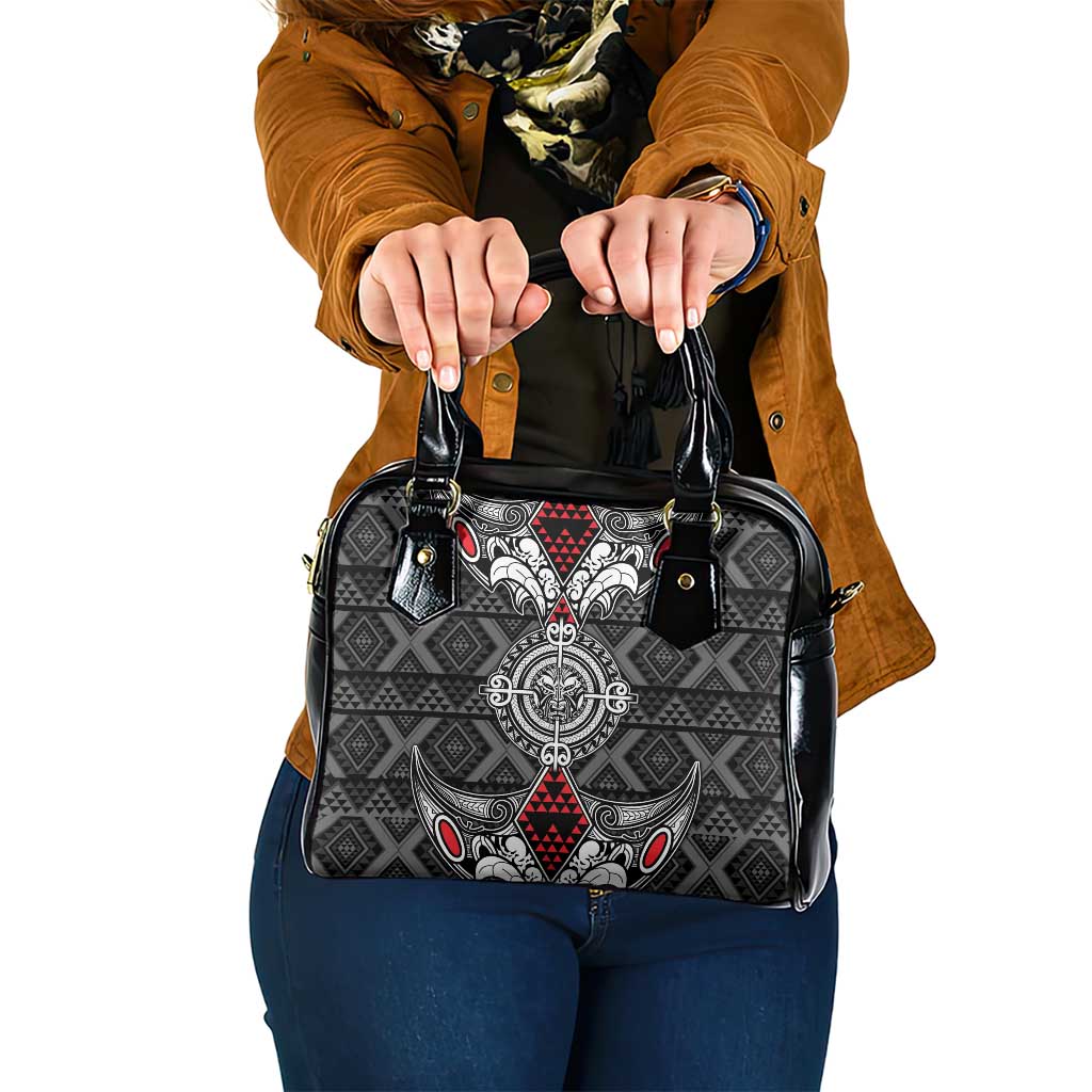Black Aotearoa Taniko Motif Shoulder Handbag Vintage Maori New Zealand Tribal Art Pattern LT9 One Size Black - Polynesian Pride