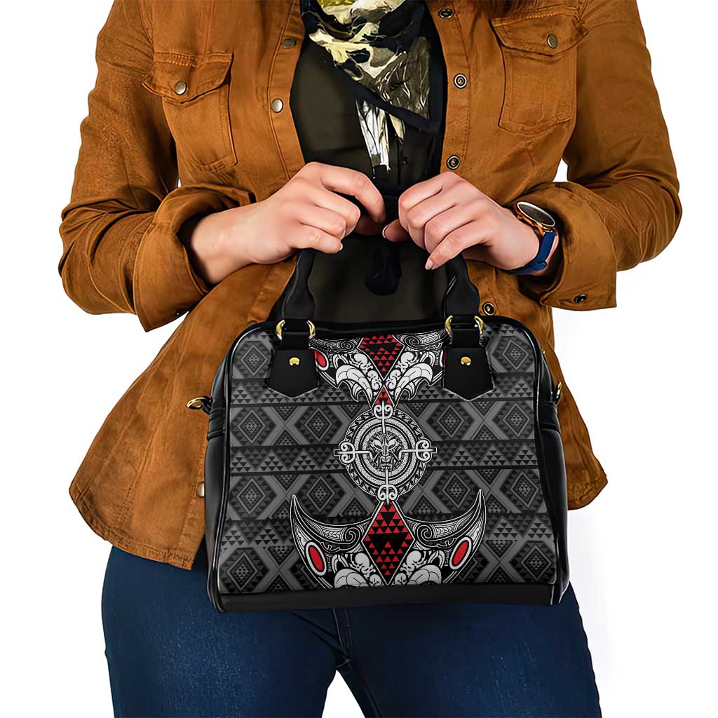 Black Aotearoa Taniko Motif Shoulder Handbag Vintage Maori New Zealand Tribal Art Pattern LT9 - Polynesian Pride