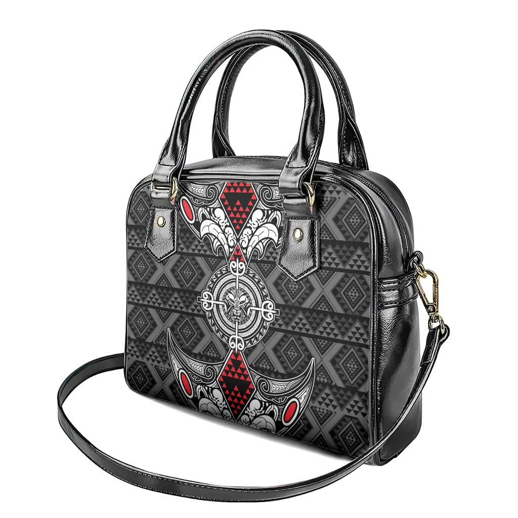 Black Aotearoa Taniko Motif Shoulder Handbag Vintage Maori New Zealand Tribal Art Pattern LT9 - Polynesian Pride