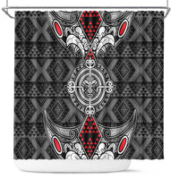 Black Aotearoa Taniko Motif Shower Curtain Vintage Maori New Zealand Tribal Art Pattern LT9 Black - Polynesian Pride
