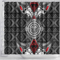 Black Aotearoa Taniko Motif Shower Curtain Vintage Maori New Zealand Tribal Art Pattern LT9 - Polynesian Pride