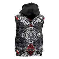 Black Aotearoa Taniko Motif Sleeveless Hoodie Vintage Maori New Zealand Tribal Art Pattern LT9 - Polynesian Pride
