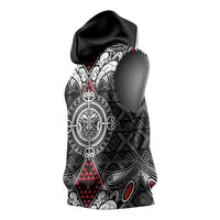 Black Aotearoa Taniko Motif Sleeveless Hoodie Vintage Maori New Zealand Tribal Art Pattern LT9 - Polynesian Pride