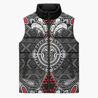 Black Aotearoa Taniko Motif Sleeveless Puffer Jacket Vintage Maori New Zealand Tribal Art Pattern LT9 Unisex Black - Polynesian Pride