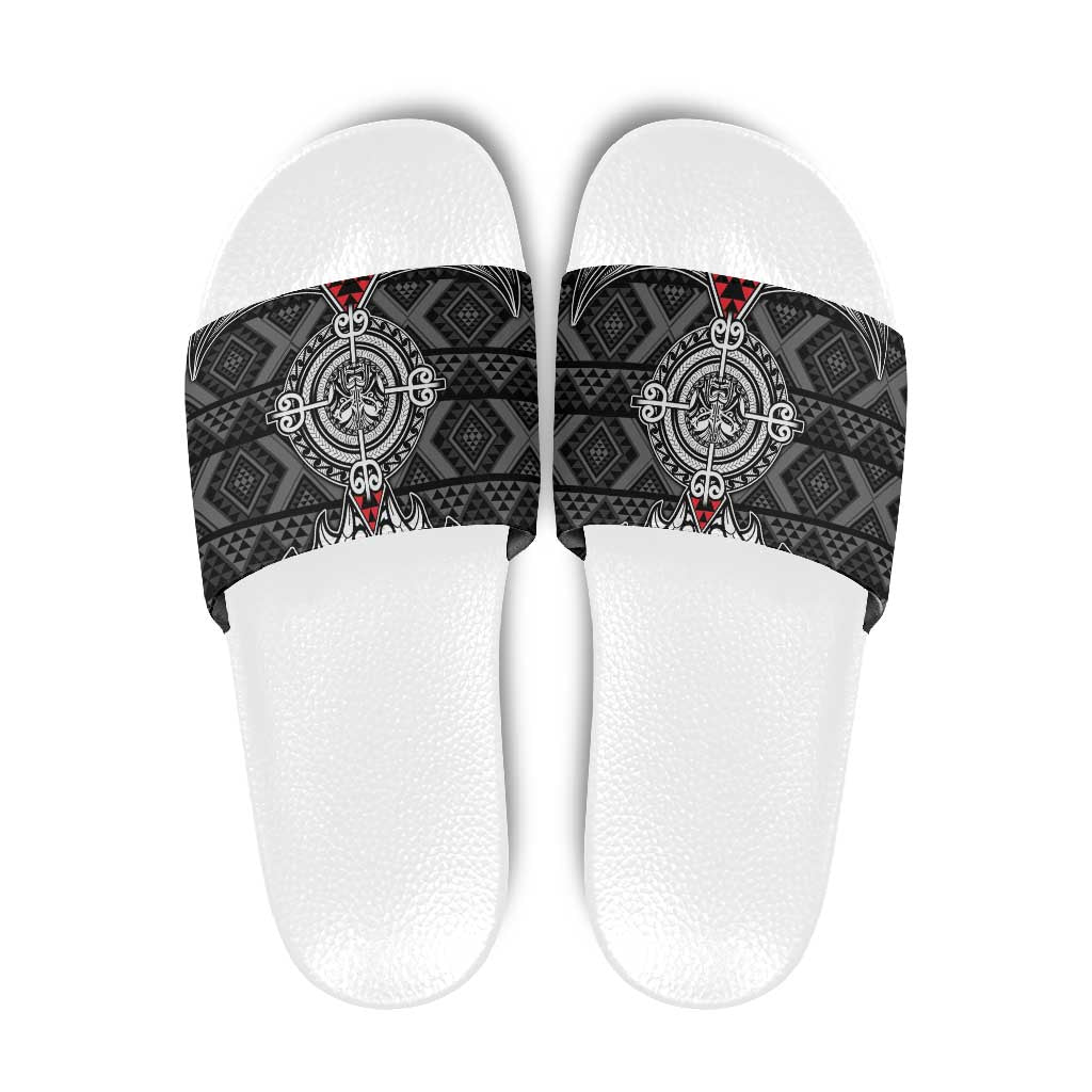 Black Aotearoa Taniko Motif Slide Sandals Vintage Maori New Zealand Tribal Art Pattern LT9 Black - Polynesian Pride