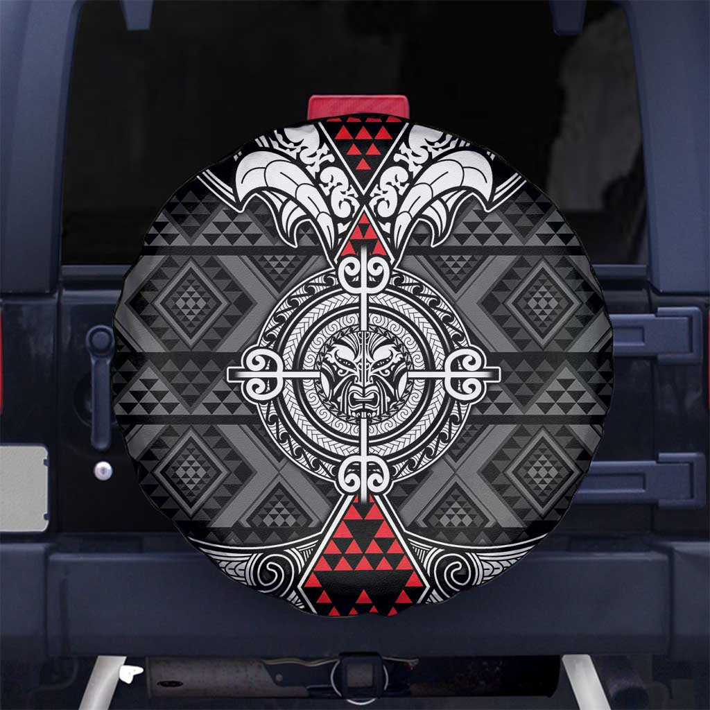 Black Aotearoa Taniko Motif Spare Tire Cover Vintage Maori New Zealand Tribal Art Pattern LT9 No hole Black - Polynesian Pride