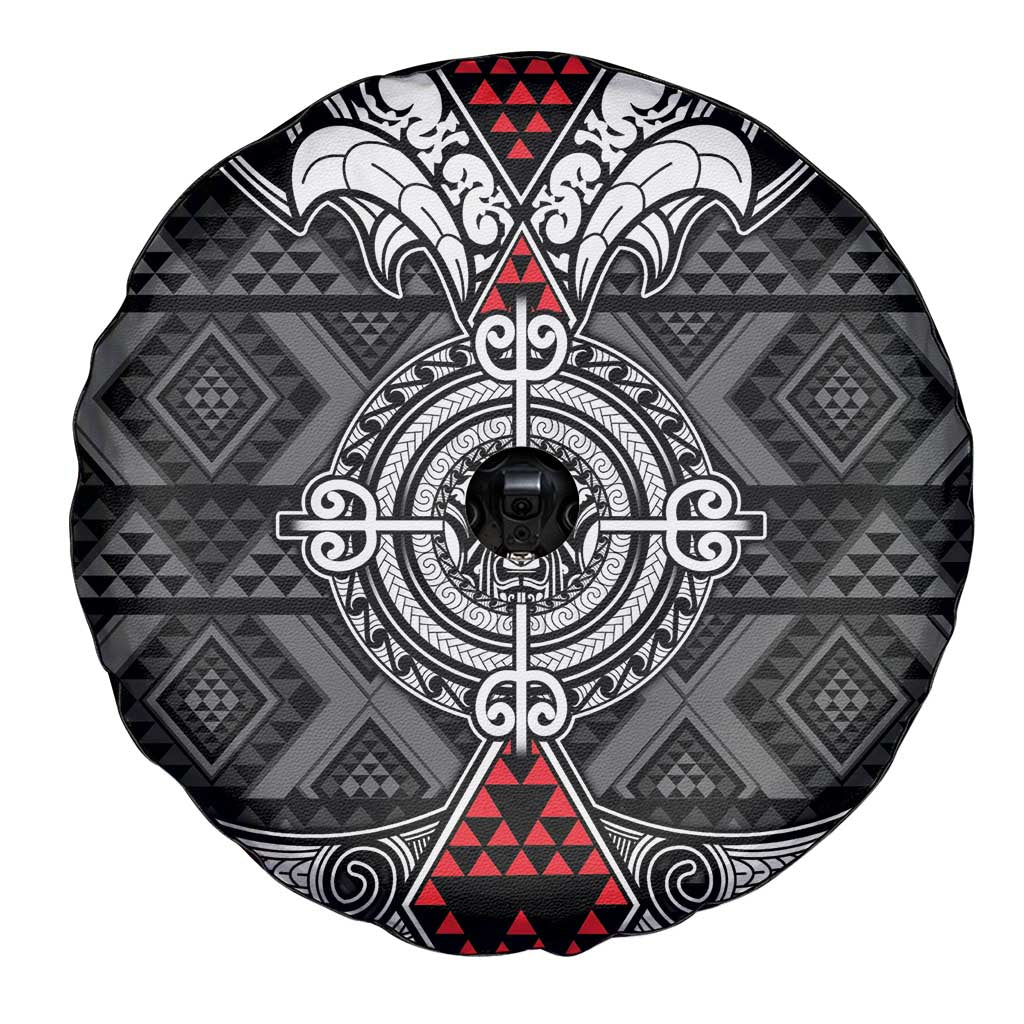 Black Aotearoa Taniko Motif Spare Tire Cover Vintage Maori New Zealand Tribal Art Pattern LT9 - Polynesian Pride