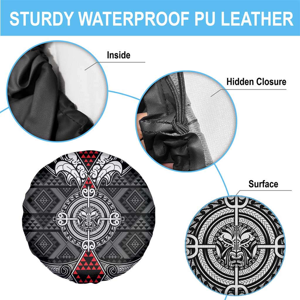 Black Aotearoa Taniko Motif Spare Tire Cover Vintage Maori New Zealand Tribal Art Pattern LT9 - Polynesian Pride