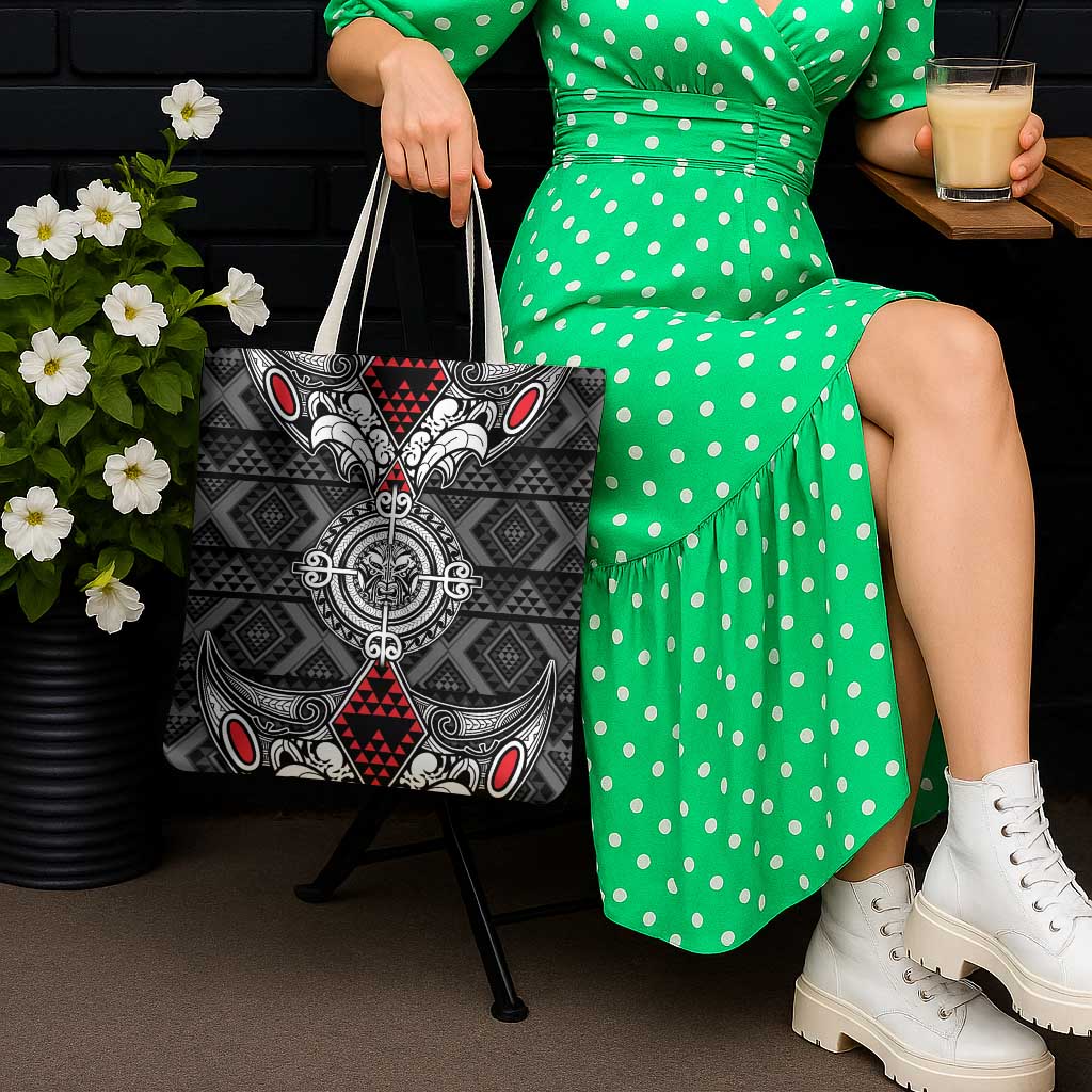 Black Aotearoa Taniko Motif Tote Bag Vintage Maori New Zealand Tribal Art Pattern LT9 - Polynesian Pride