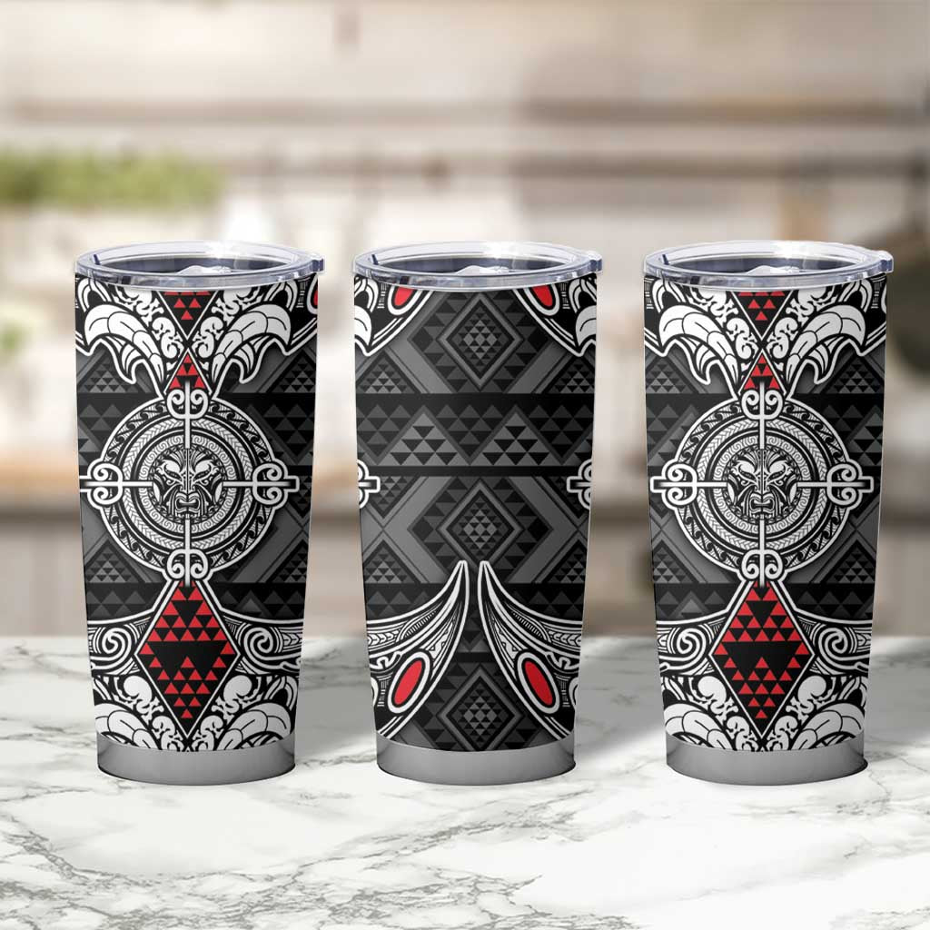 Black Aotearoa Taniko Motif Tumbler Cup Vintage Maori New Zealand Tribal Art Pattern LT9 - Polynesian Pride