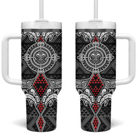 Black Aotearoa Taniko Motif Tumbler With Handle Vintage Maori New Zealand Tribal Art Pattern LT9 One Size: 40 oz Black - Polynesian Pride