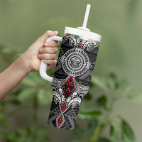 Black Aotearoa Taniko Motif Tumbler With Handle Vintage Maori New Zealand Tribal Art Pattern LT9 - Polynesian Pride