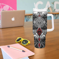 Black Aotearoa Taniko Motif Tumbler With Handle Vintage Maori New Zealand Tribal Art Pattern LT9 - Polynesian Pride