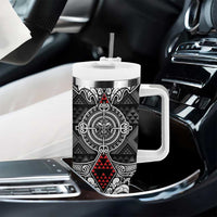 Black Aotearoa Taniko Motif Tumbler With Handle Vintage Maori New Zealand Tribal Art Pattern LT9 - Polynesian Pride