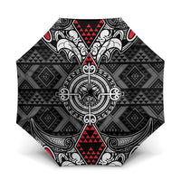 Black Aotearoa Taniko Motif Umbrella Vintage Maori New Zealand Tribal Art Pattern LT9 One Size Folded 11.42 inch Opened Diameter 37.4 inch Black - Polynesian Pride