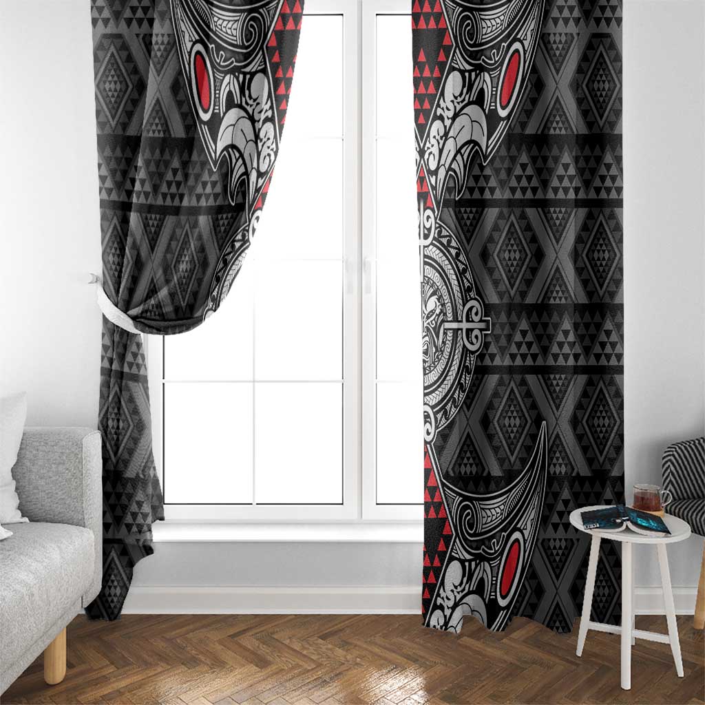 Black Aotearoa Taniko Motif Window Curtain Vintage Maori New Zealand Tribal Art Pattern LT9 - Polynesian Pride