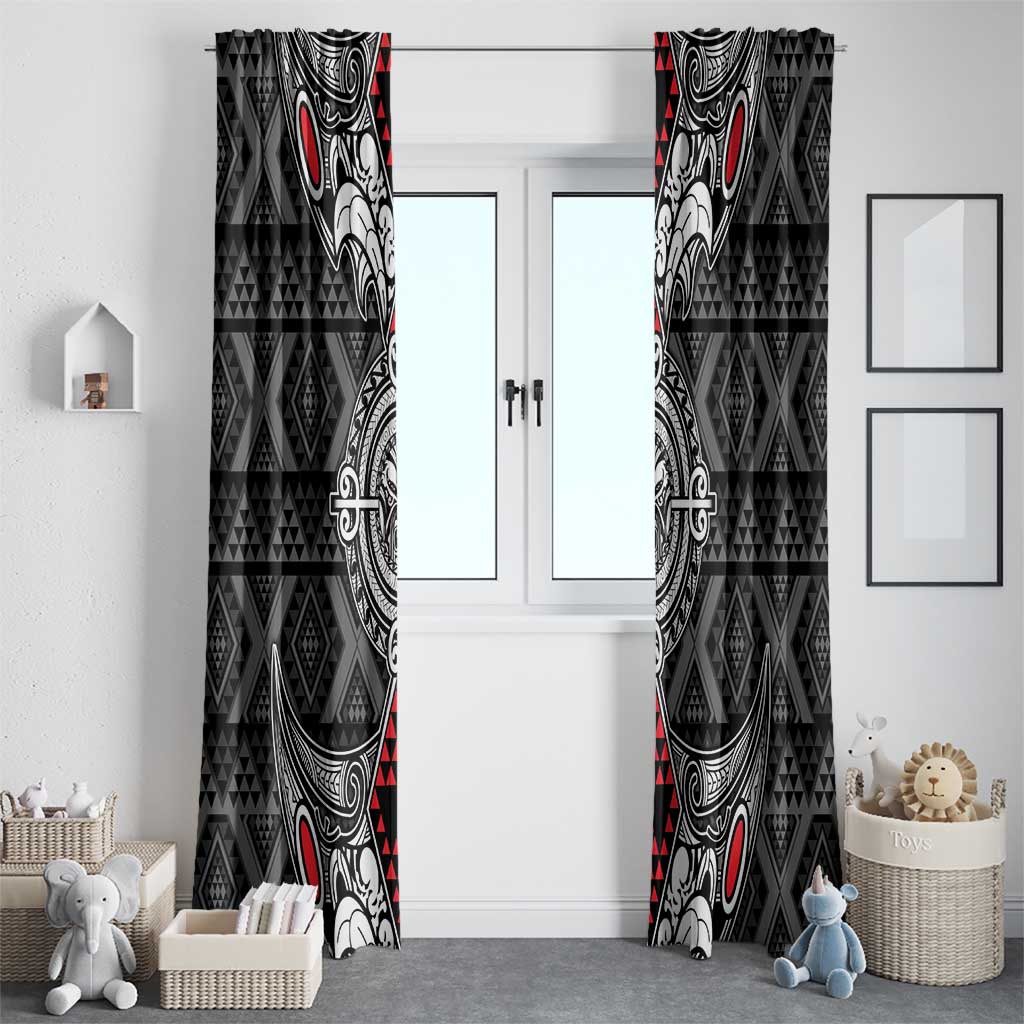 Black Aotearoa Taniko Motif Window Curtain Vintage Maori New Zealand Tribal Art Pattern LT9 - Polynesian Pride