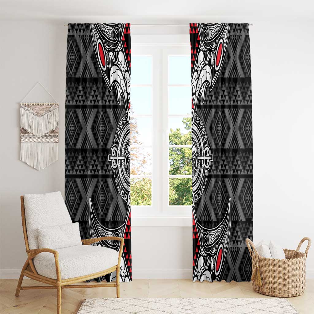 Black Aotearoa Taniko Motif Window Curtain Vintage Maori New Zealand Tribal Art Pattern LT9 - Polynesian Pride