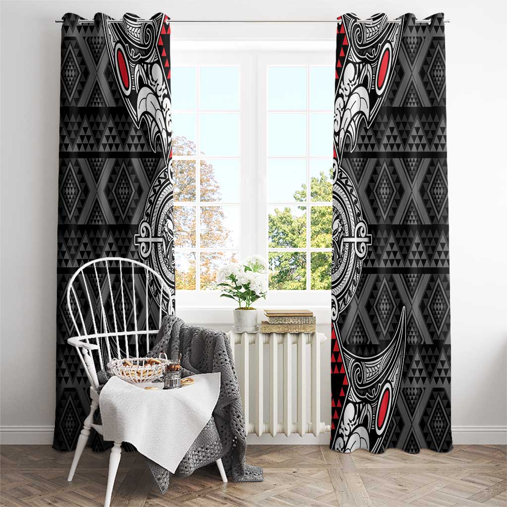 Black Aotearoa Taniko Motif Window Curtain Vintage Maori New Zealand Tribal Art Pattern LT9 - Polynesian Pride