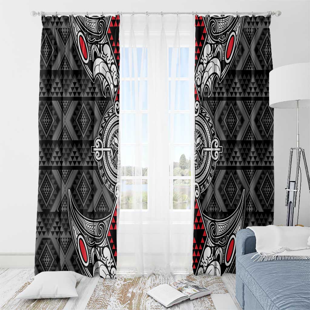 Black Aotearoa Taniko Motif Window Curtain Vintage Maori New Zealand Tribal Art Pattern LT9 - Polynesian Pride