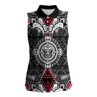 Black Aotearoa Tanilo Motif Women Sleeveless Polo Shirt Vintage Maori New Zealand Tribal Art Pattern LT9 Female Black - Polynesian Pride
