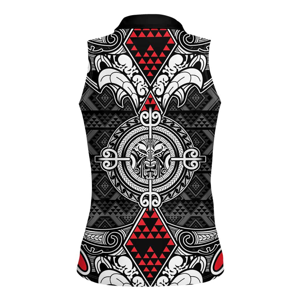Black Aotearoa Tanilo Motif Women Sleeveless Polo Shirt Vintage Maori New Zealand Tribal Art Pattern LT9 - Polynesian Pride