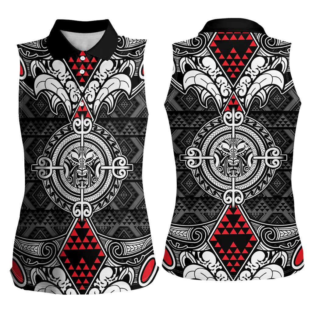 Black Aotearoa Tanilo Motif Women Sleeveless Polo Shirt Vintage Maori New Zealand Tribal Art Pattern LT9 - Polynesian Pride