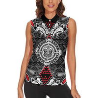 Black Aotearoa Tanilo Motif Women Sleeveless Polo Shirt Vintage Maori New Zealand Tribal Art Pattern LT9 - Polynesian Pride