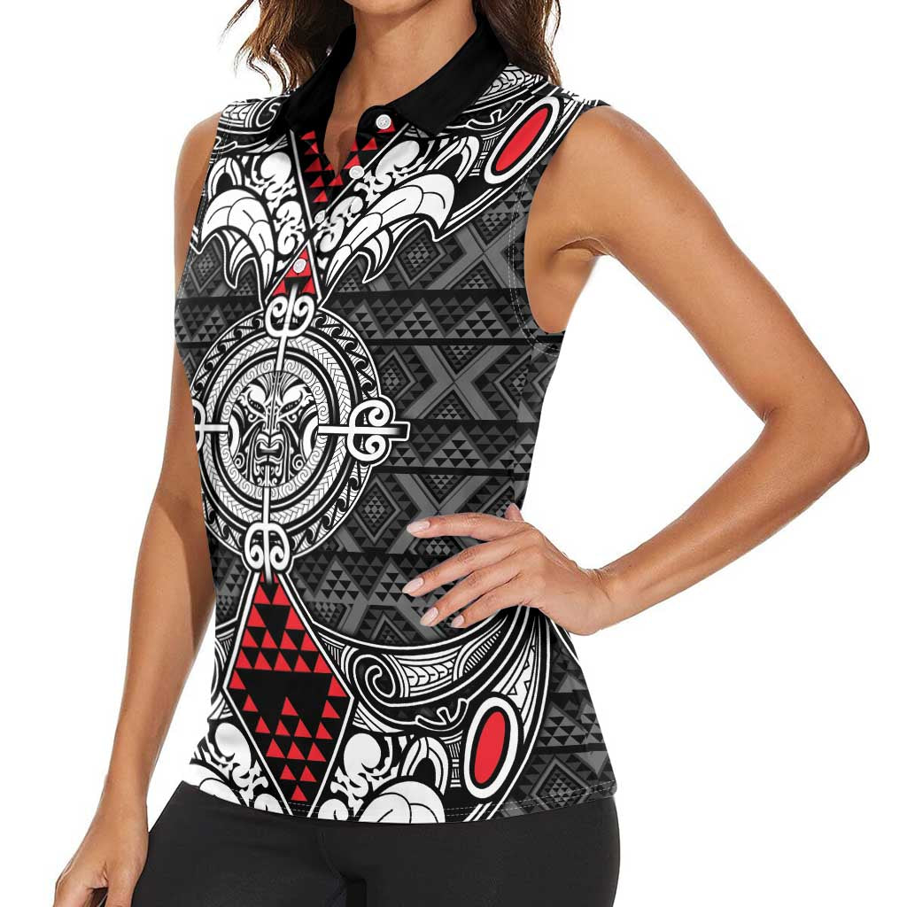Black Aotearoa Tanilo Motif Women Sleeveless Polo Shirt Vintage Maori New Zealand Tribal Art Pattern LT9 - Polynesian Pride