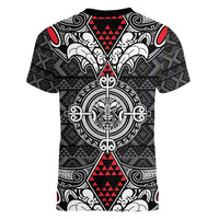 Black Aotearoa Tanilo Motif Women V-Neck T-Shirt Vintage Maori New Zealand Tribal Art Pattern LT9 - Polynesian Pride