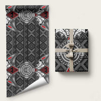 Black Aotearoa Taniko Motif Wrapping Paper Vintage Maori New Zealand Tribal Art Pattern LT9 58" × 23" Black - Polynesian Pride