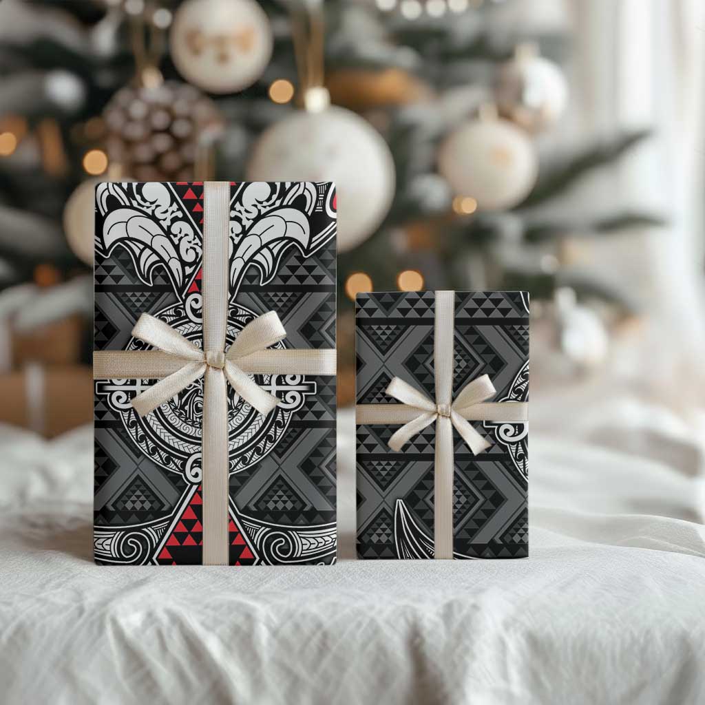 Black Aotearoa Taniko Motif Wrapping Paper Vintage Maori New Zealand Tribal Art Pattern LT9 - Polynesian Pride