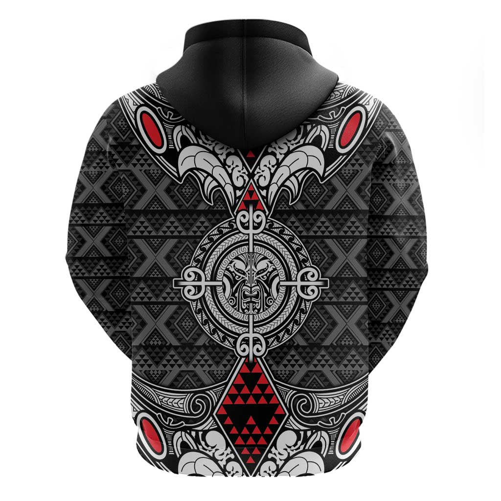Black Aotearoa Tanilo Motif Zip Hoodie Vintage Maori New Zealand Tribal Art Pattern LT9 - Polynesian Pride