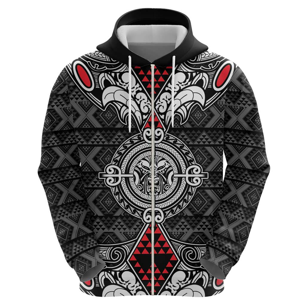 Black Aotearoa Tanilo Motif Zip Hoodie Vintage Maori New Zealand Tribal Art Pattern LT9 - Polynesian Pride