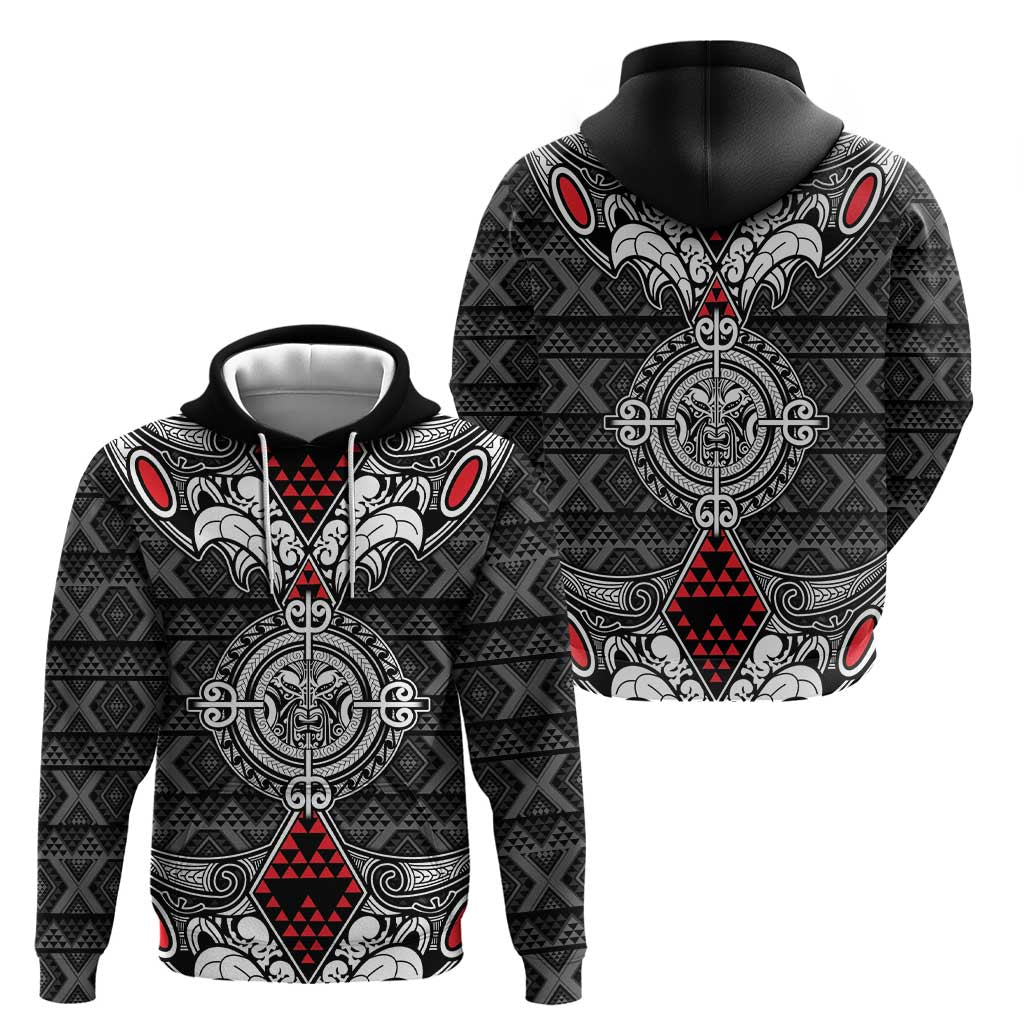 Black Aotearoa Tanilo Motif Zip Hoodie Vintage Maori New Zealand Tribal Art Pattern LT9 - Polynesian Pride