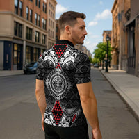 Black Aotearoa Taniko Motif Zipper Polo Shirt Vintage Maori New Zealand Tribal Art Pattern LT9 - Polynesian Pride