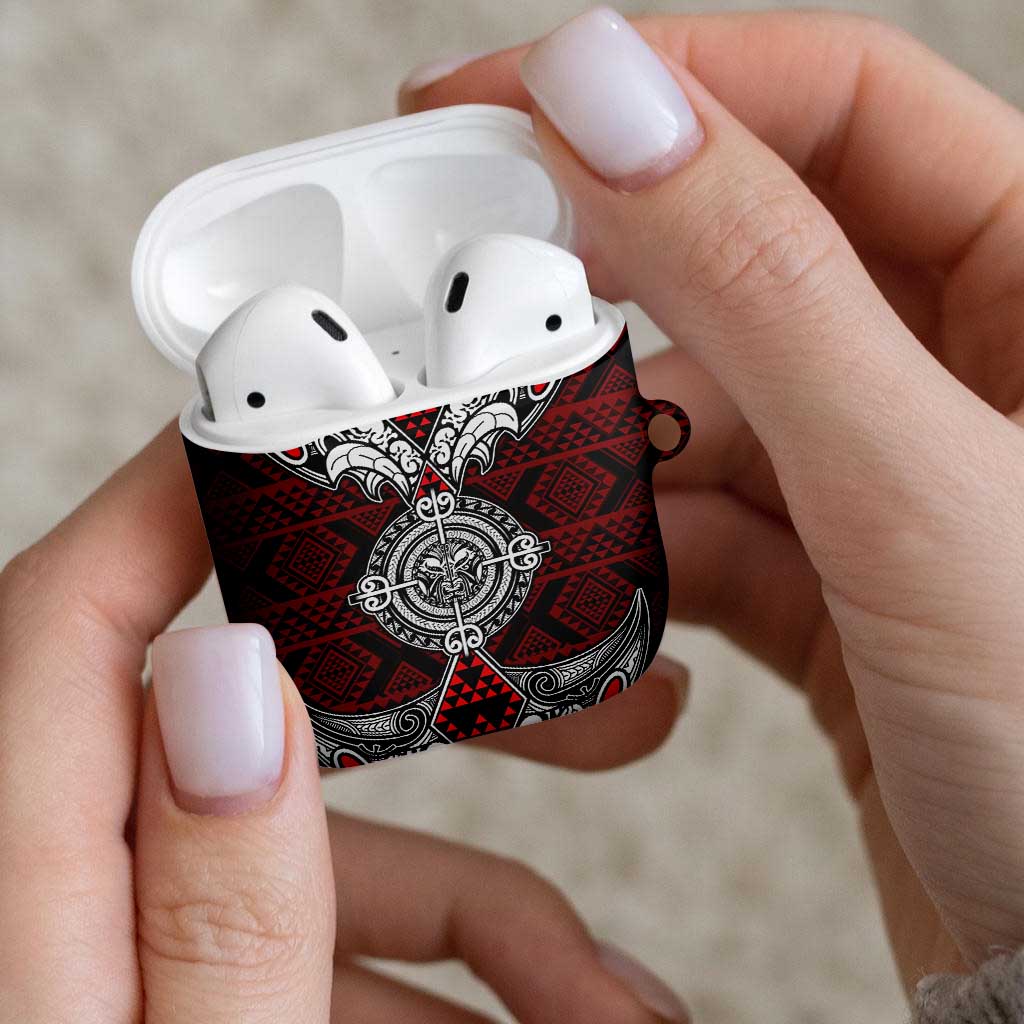 Red Aotearoa Taniko Motif AirPods Case Vintage Maori New Zealand Tribal Art Pattern LT9 - Polynesian Pride