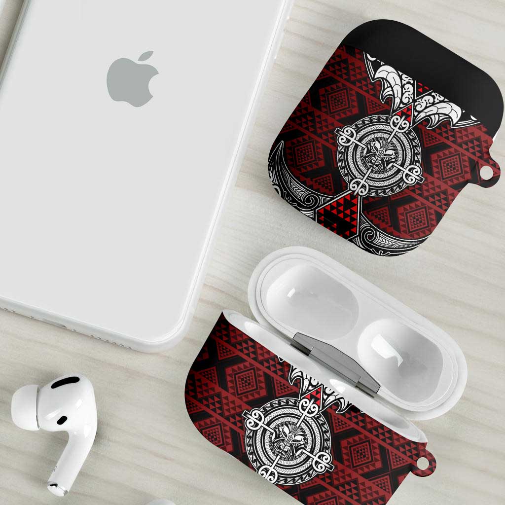 Red Aotearoa Taniko Motif AirPods Case Vintage Maori New Zealand Tribal Art Pattern LT9 - Polynesian Pride